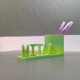 Dual Illusion Nameplate with Pen Stand | Handcrafted Desk Organizer | Personalized Nameplate with Pen Holder | Compact Office Desk Decor & Gift | Pack 1