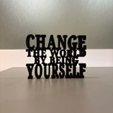 MITRAYAA Creative Nameplate – Change The World | Motivational Desk Decor | Desk Plate for  Office, Study Table & Home | Pack 1